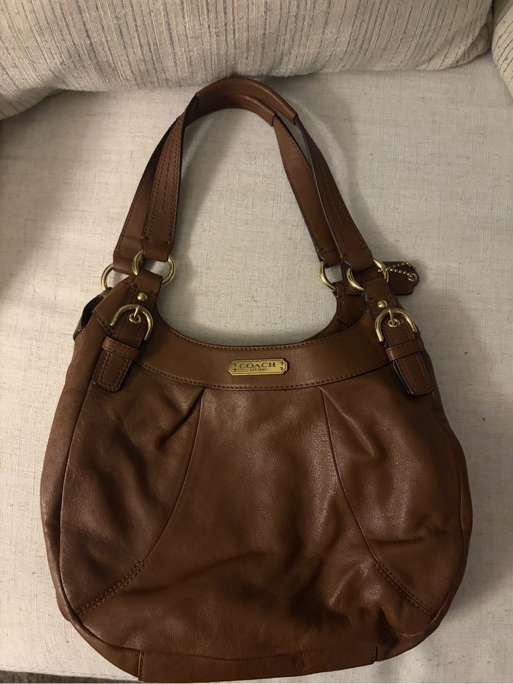 Coach Tan Leather Shoulder Bag with Gold Hardware